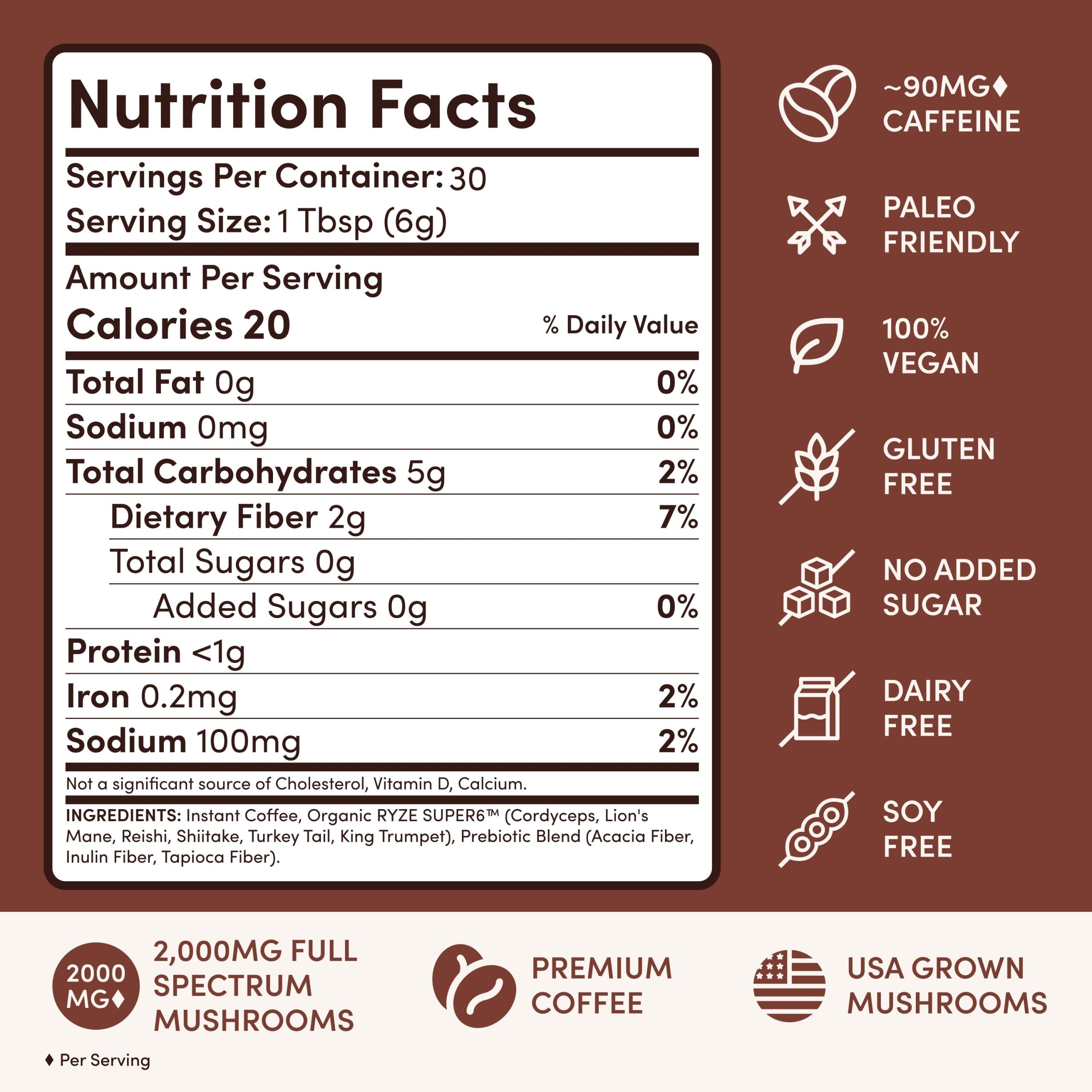 RYZE 30-Serving Dark Roast Mushroom Coffee