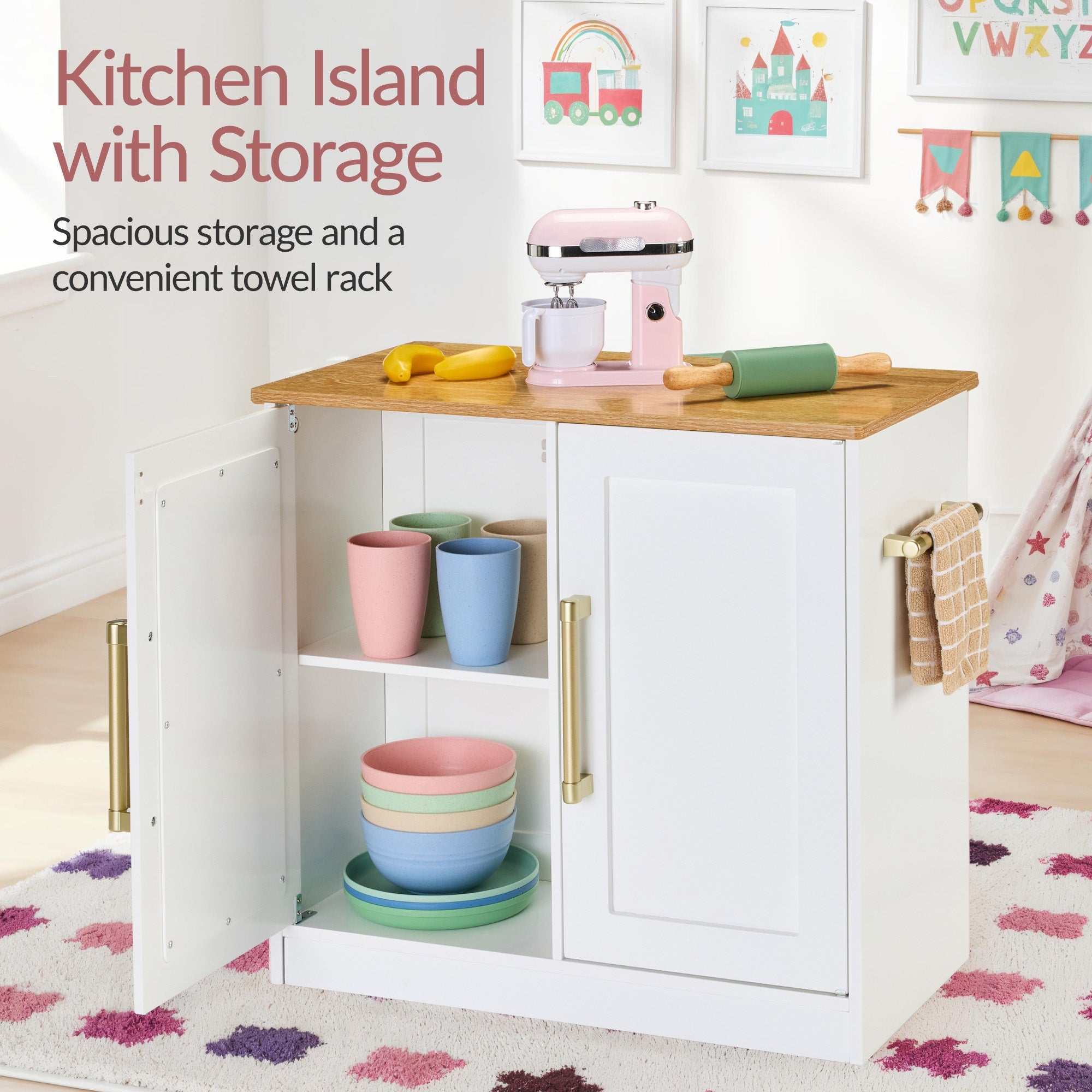 Pretend Kitchen Toy Set for Kids w/Lights Sounds Island Espresso Machine