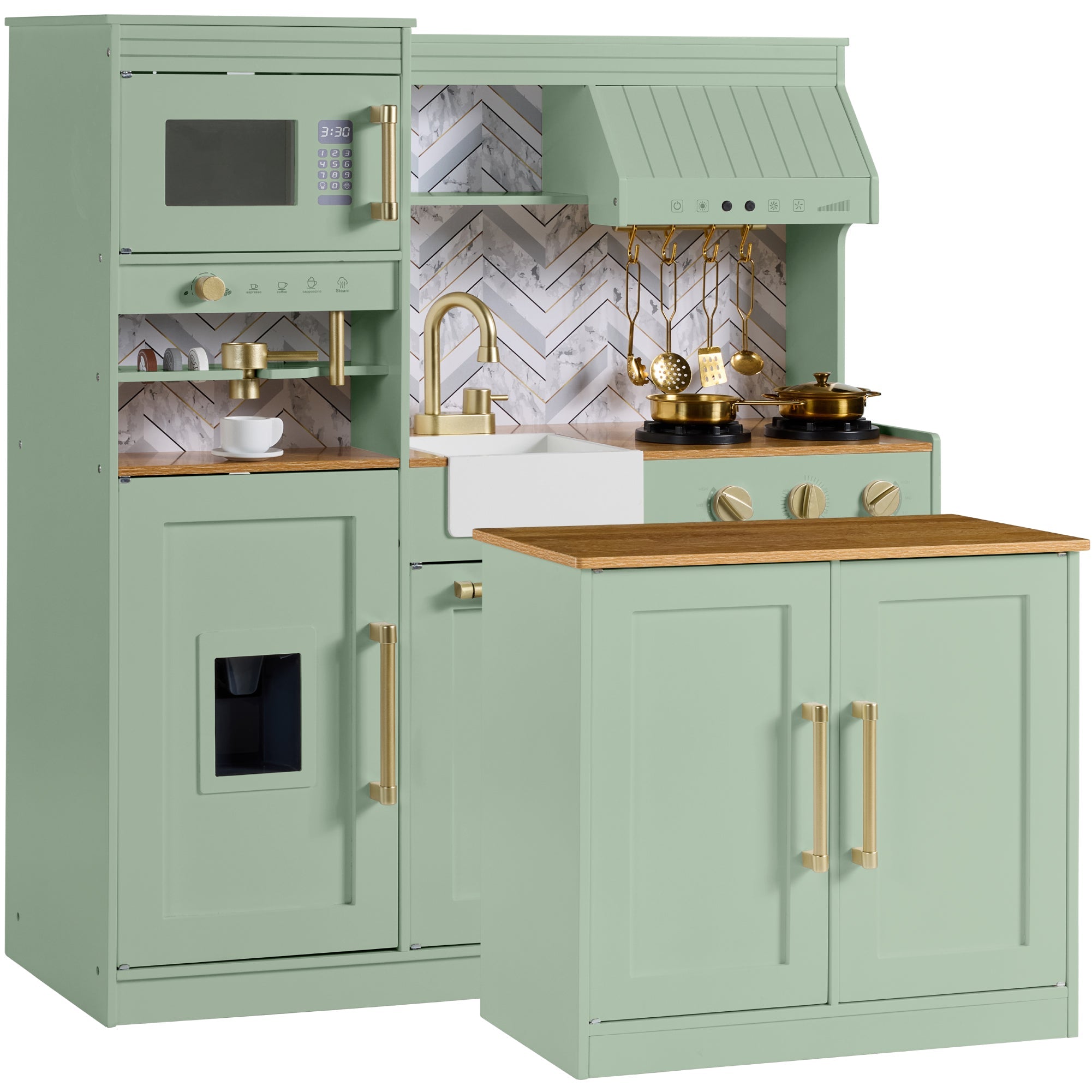 Pretend Kitchen Toy Set for Kids w/Lights Sounds Island Espresso Machine