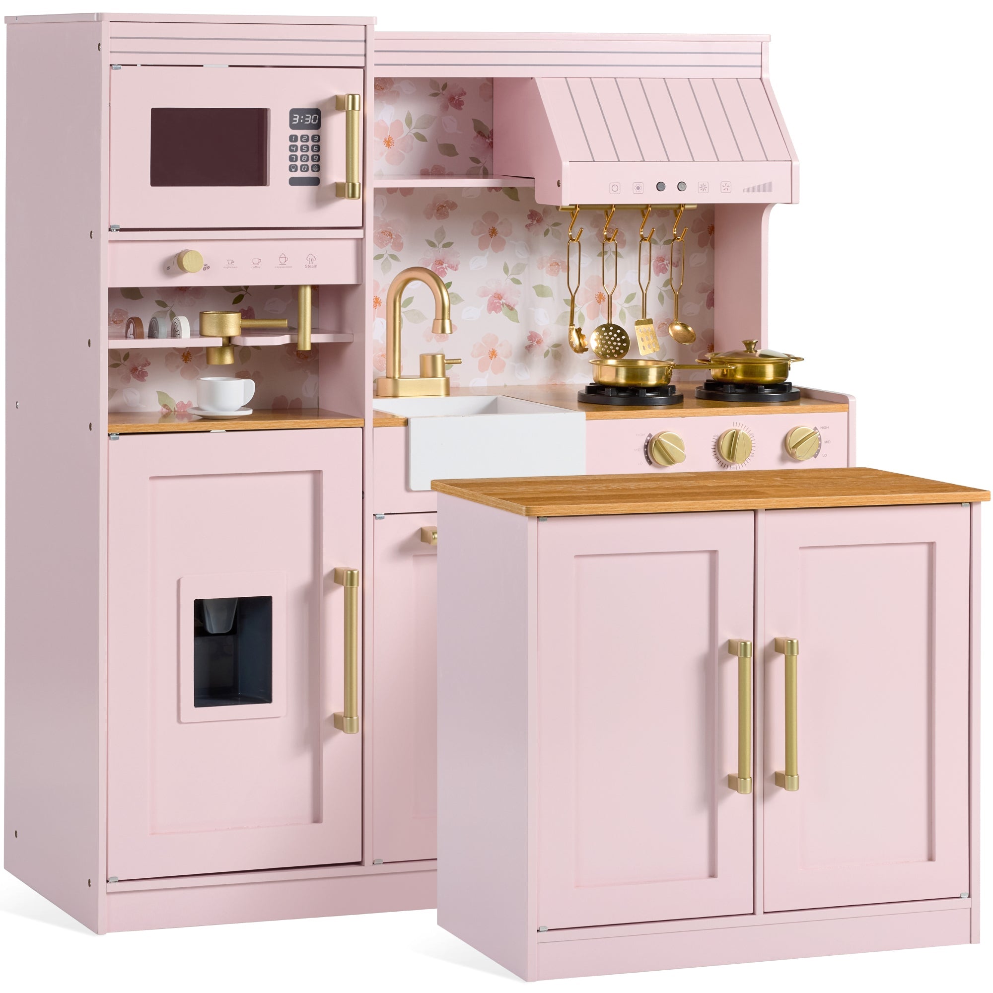 Pretend Kitchen Toy Set for Kids w/Lights Sounds Island Espresso Machine