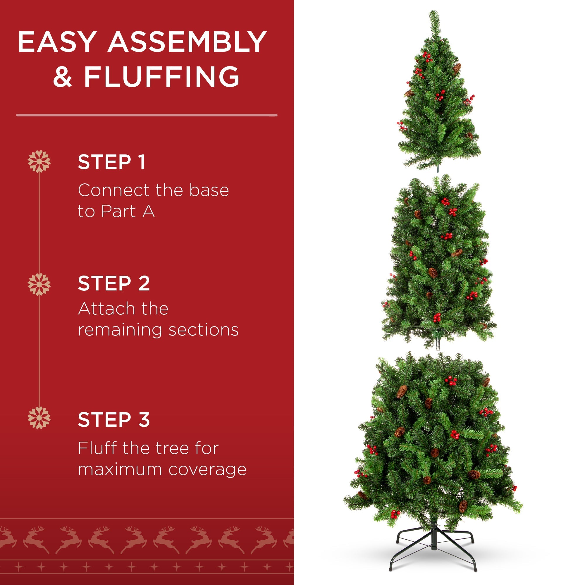 Pre-Lit Spruce Pencil Christmas Tree w/ Berries Pine Cones