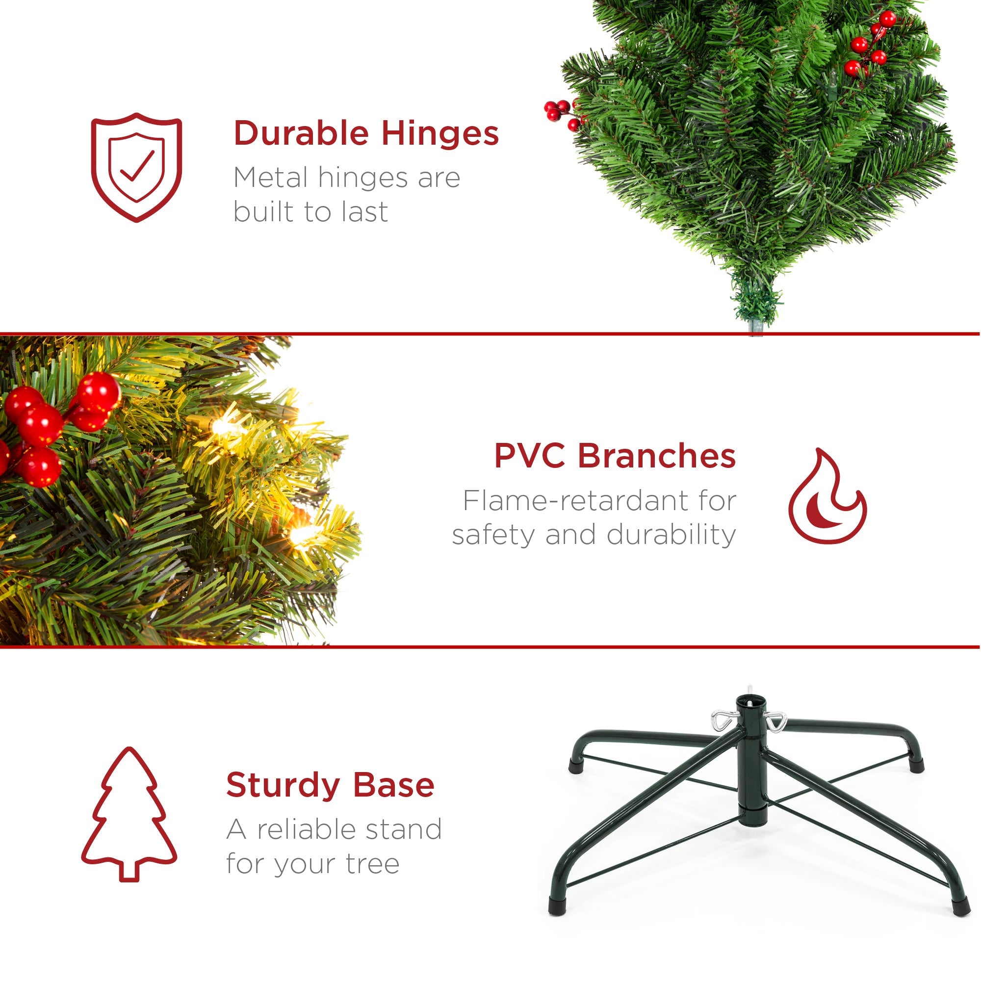 Pre-Lit Spruce Pencil Christmas Tree w/ Berries Pine Cones