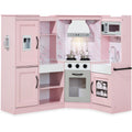Pretend Play Corner Kitchen Wooden Toy Set for Kids w/ Lights Sounds
