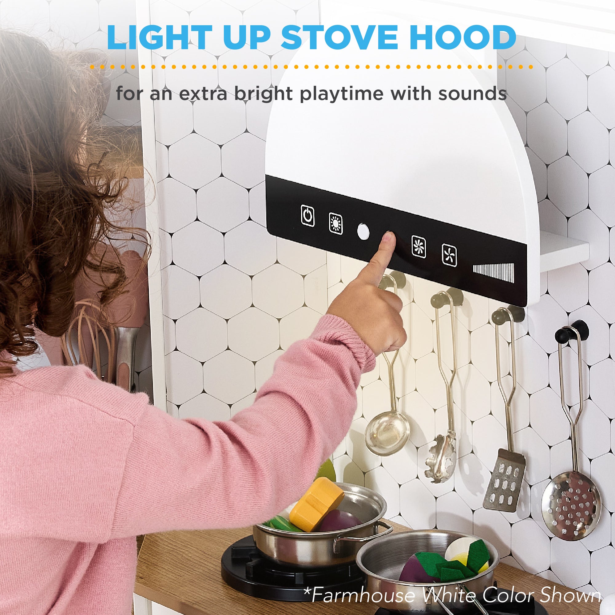 Pretend Play Corner Kitchen Wooden Toy Set for Kids w/ Lights Sounds