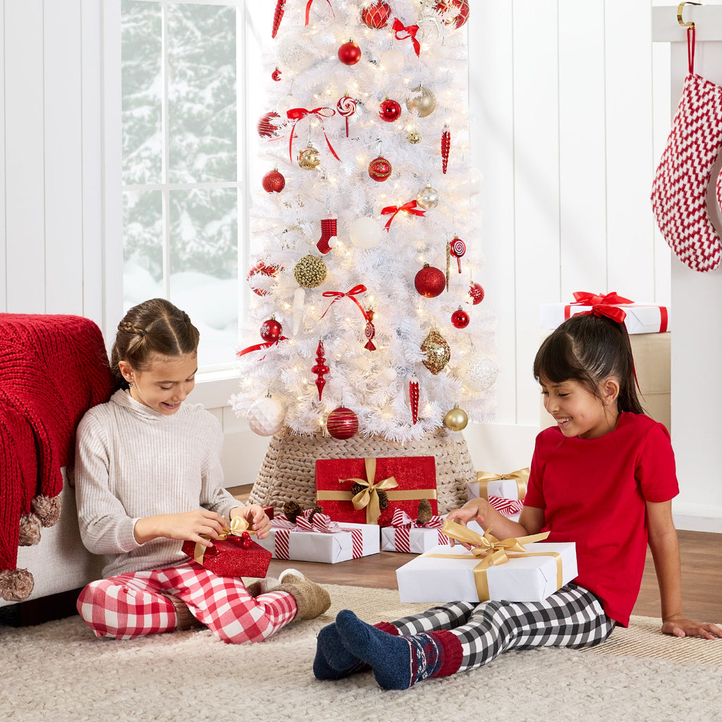 Pre-Lit White Pencil Christmas Tree w/ Metal Base Incandescent Lights
