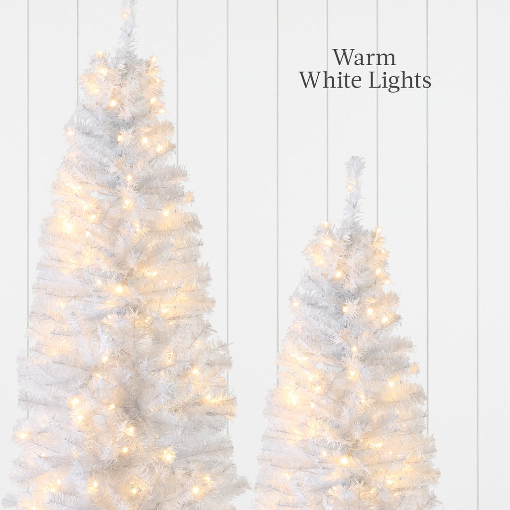 Pre-Lit White Pencil Christmas Tree w/ Metal Base Incandescent Lights