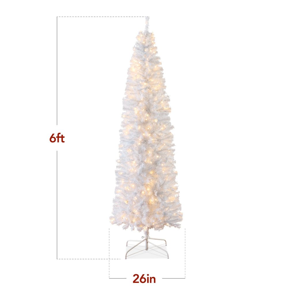 Pre-Lit White Pencil Christmas Tree w/ Metal Base Incandescent Lights