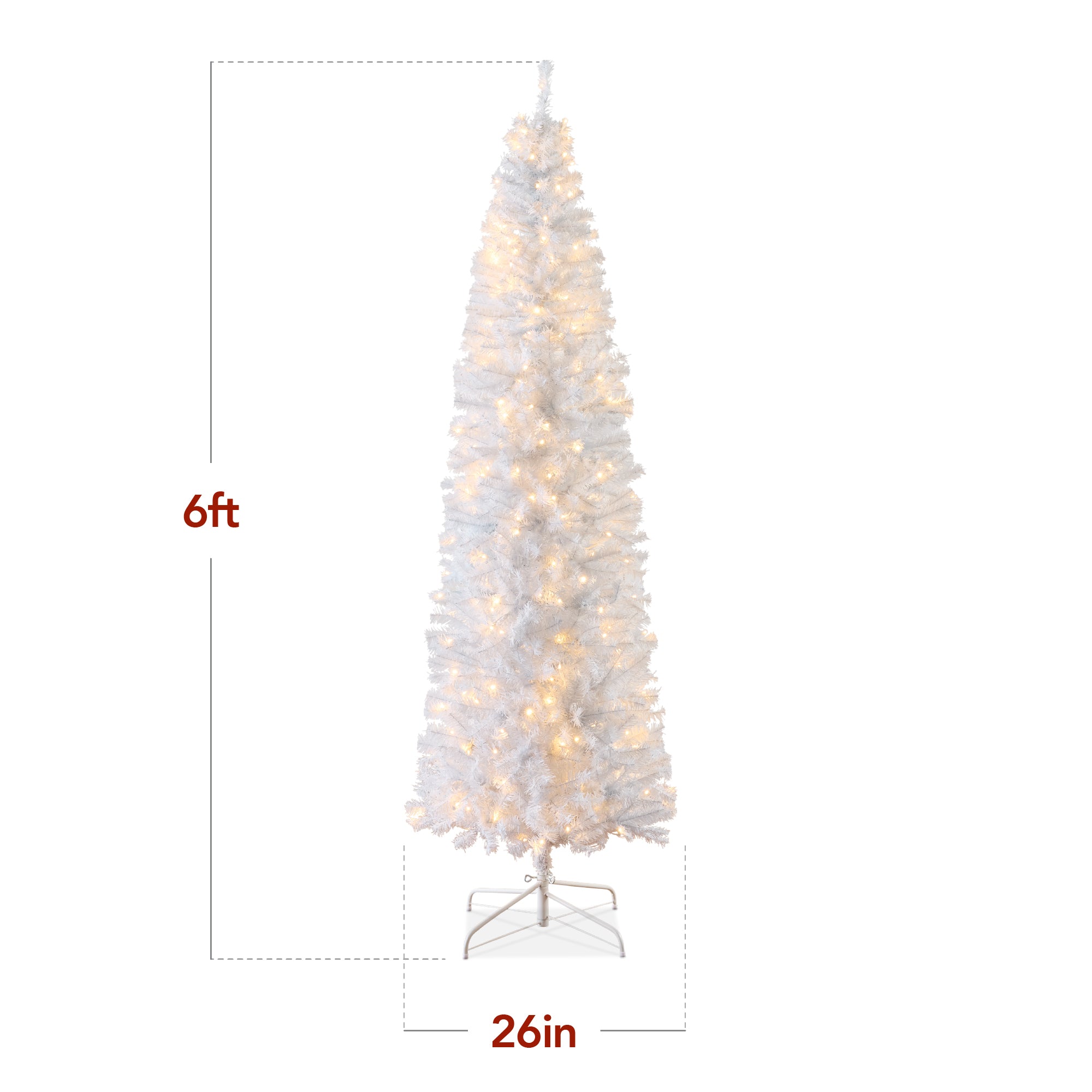 Pre-Lit White Pencil Christmas Tree w/ Metal Base Incandescent Lights