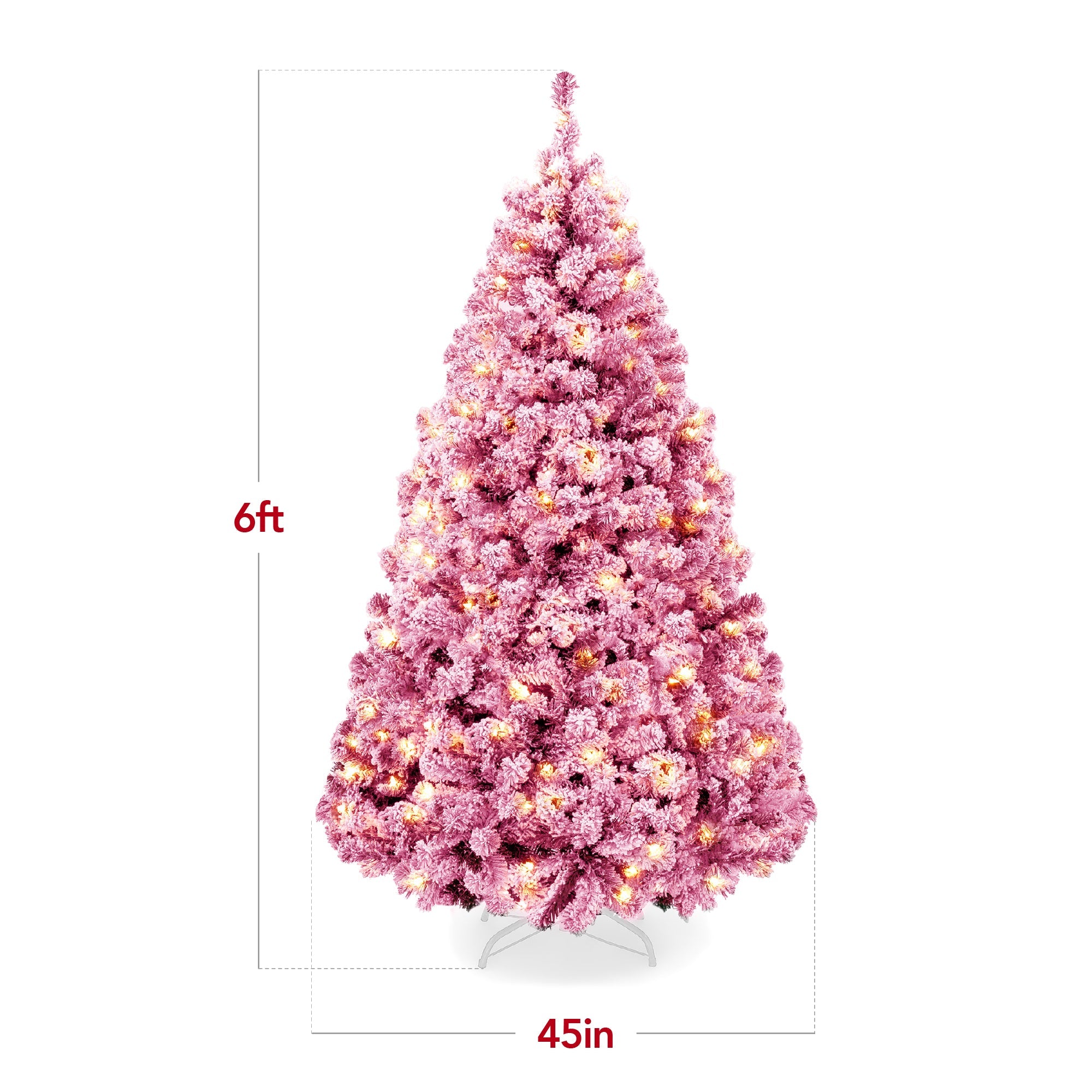 Prelit Pink Christmas Tree Snow Flocked Full Holiday Decor w/ Metal Base