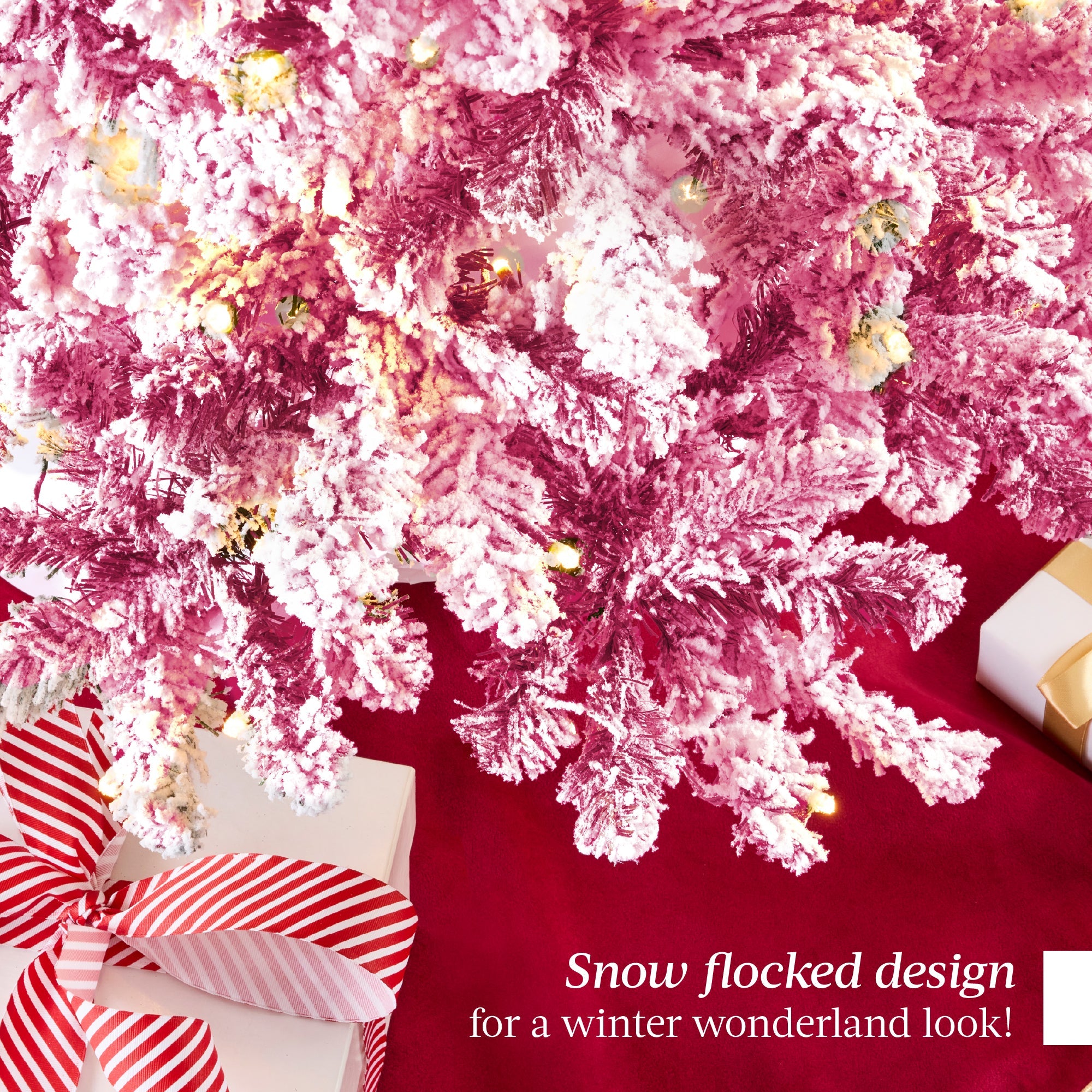 Prelit Pink Christmas Tree Snow Flocked Full Holiday Decor w/ Metal Base