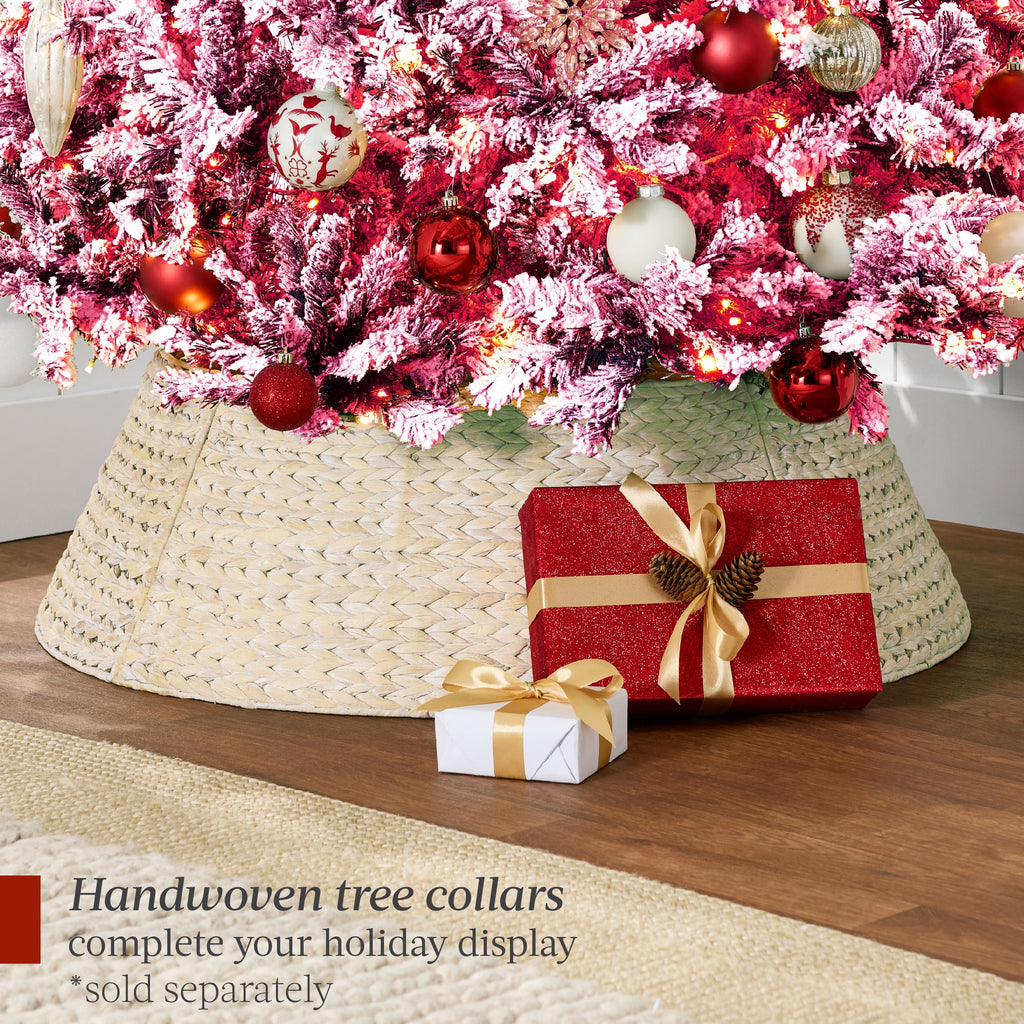 Prelit Pink Christmas Tree Snow Flocked Full Holiday Decor w/ Metal Base