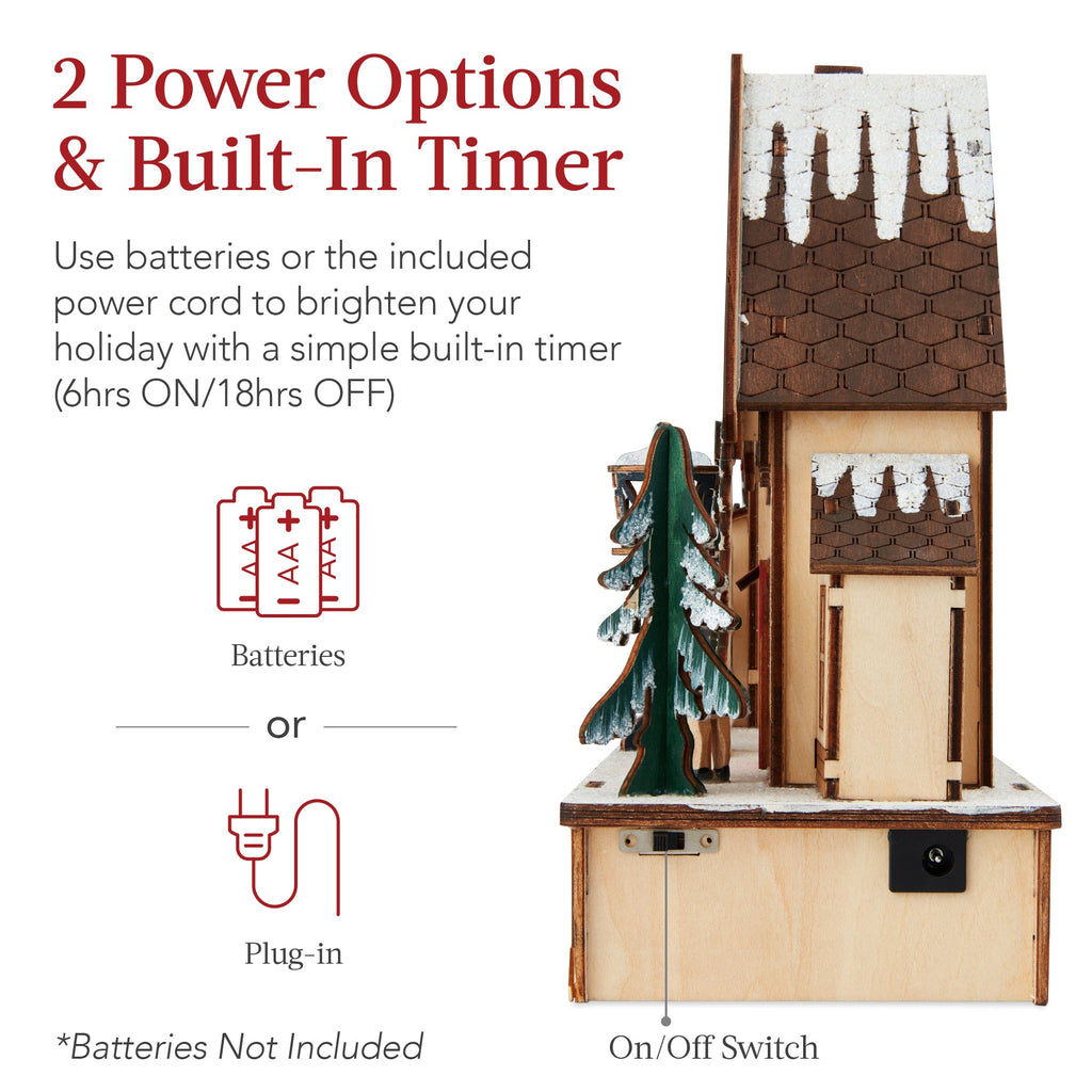 Pre-Lit Wooden Christmas Village Winter Mantel Decor w/ 20 LED Lights