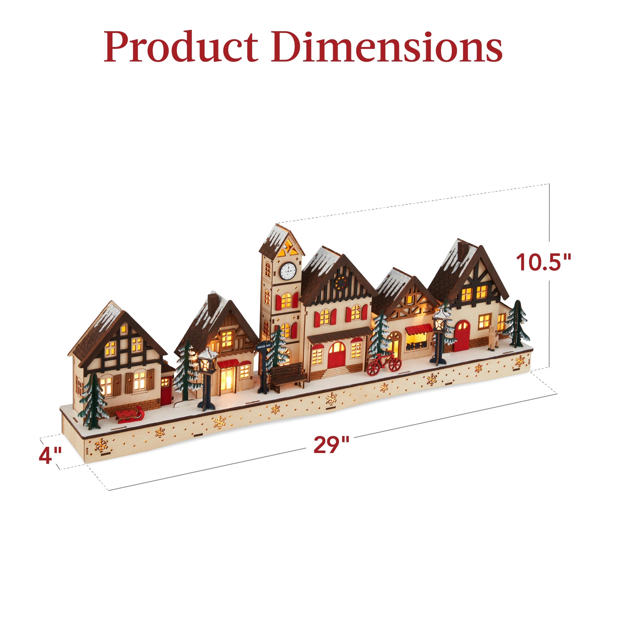 Pre-Lit Wooden Christmas Village Winter Mantel Decor w/ 20 LED Lights