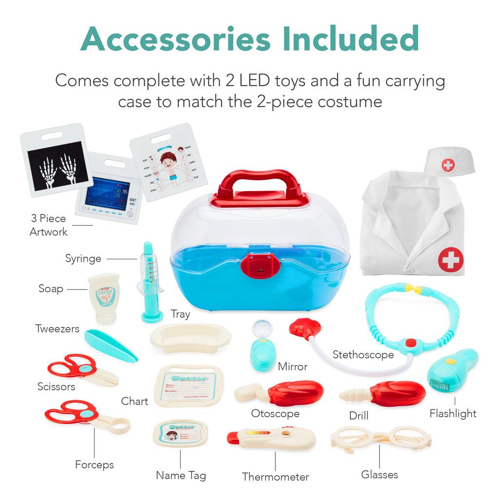 Pretend Play Doctor's Office Kids Wooden Toy Set w/ Accessories Included