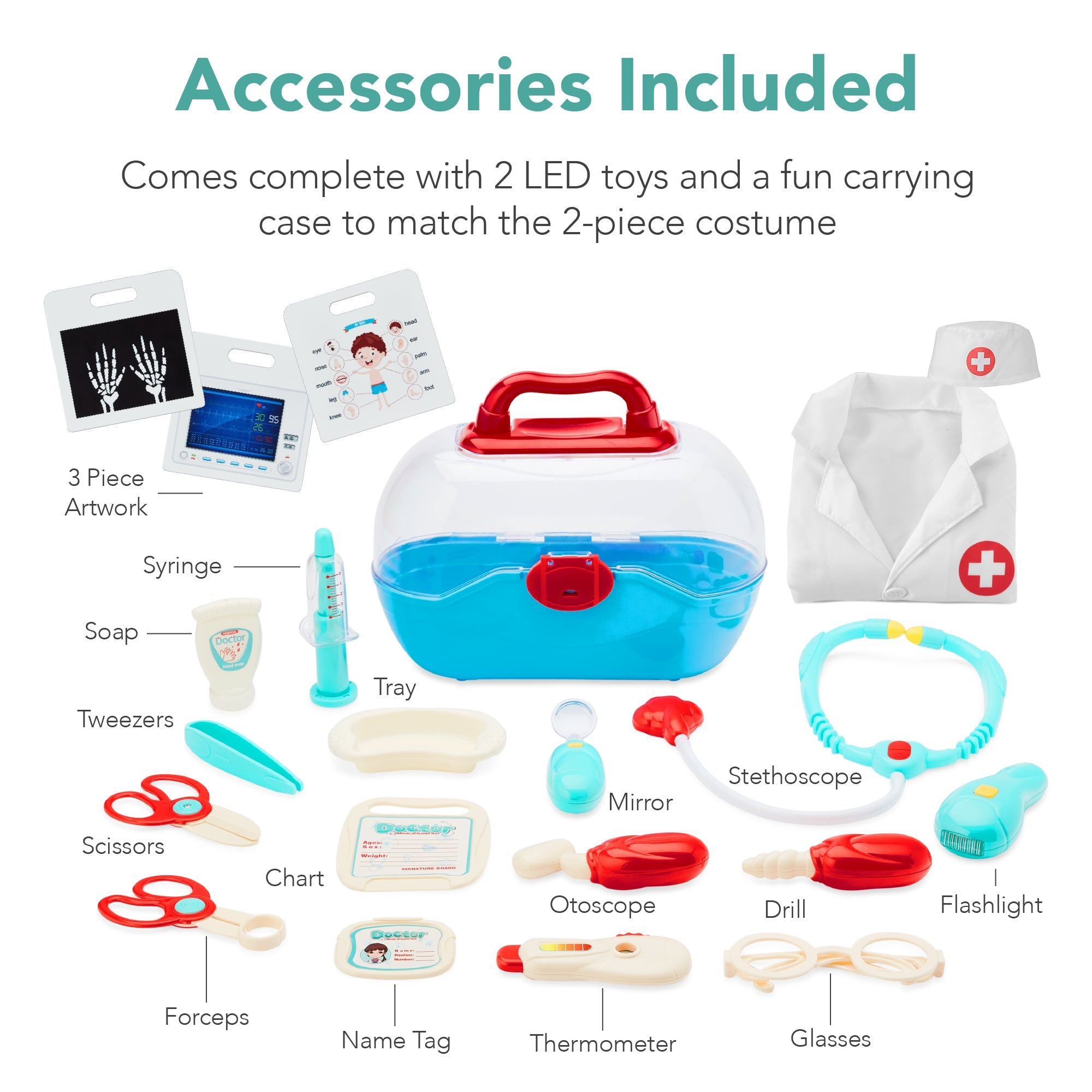 Pretend Play Doctor's Office Kids Wooden Toy Set w/ Accessories Included