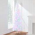 Pre-Lit White Pencil Christmas Tree w/ Metal Base 2-in-1 Multicolor Lights