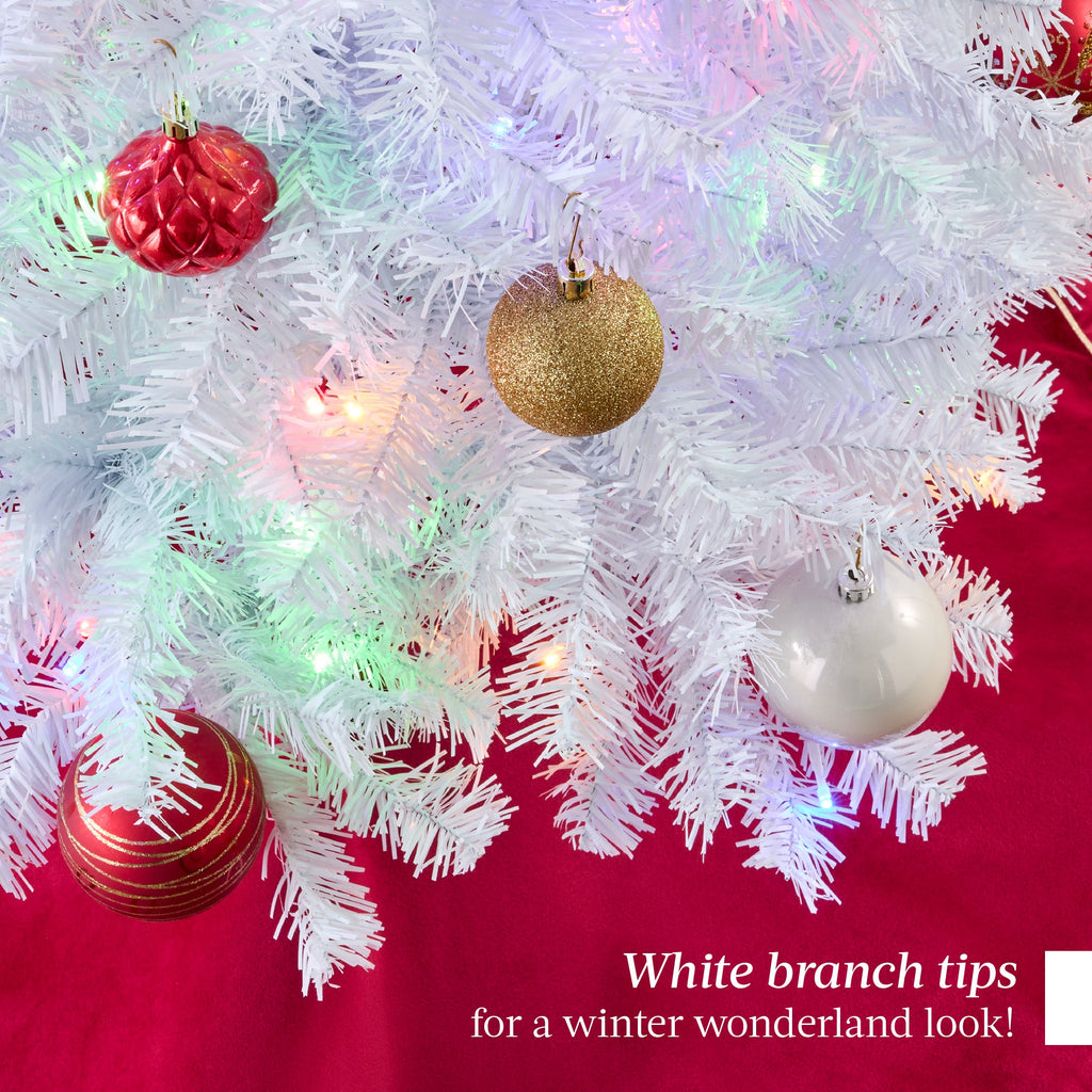 Pre-Lit White Pencil Christmas Tree w/ Metal Base 2-in-1 Multicolor Lights