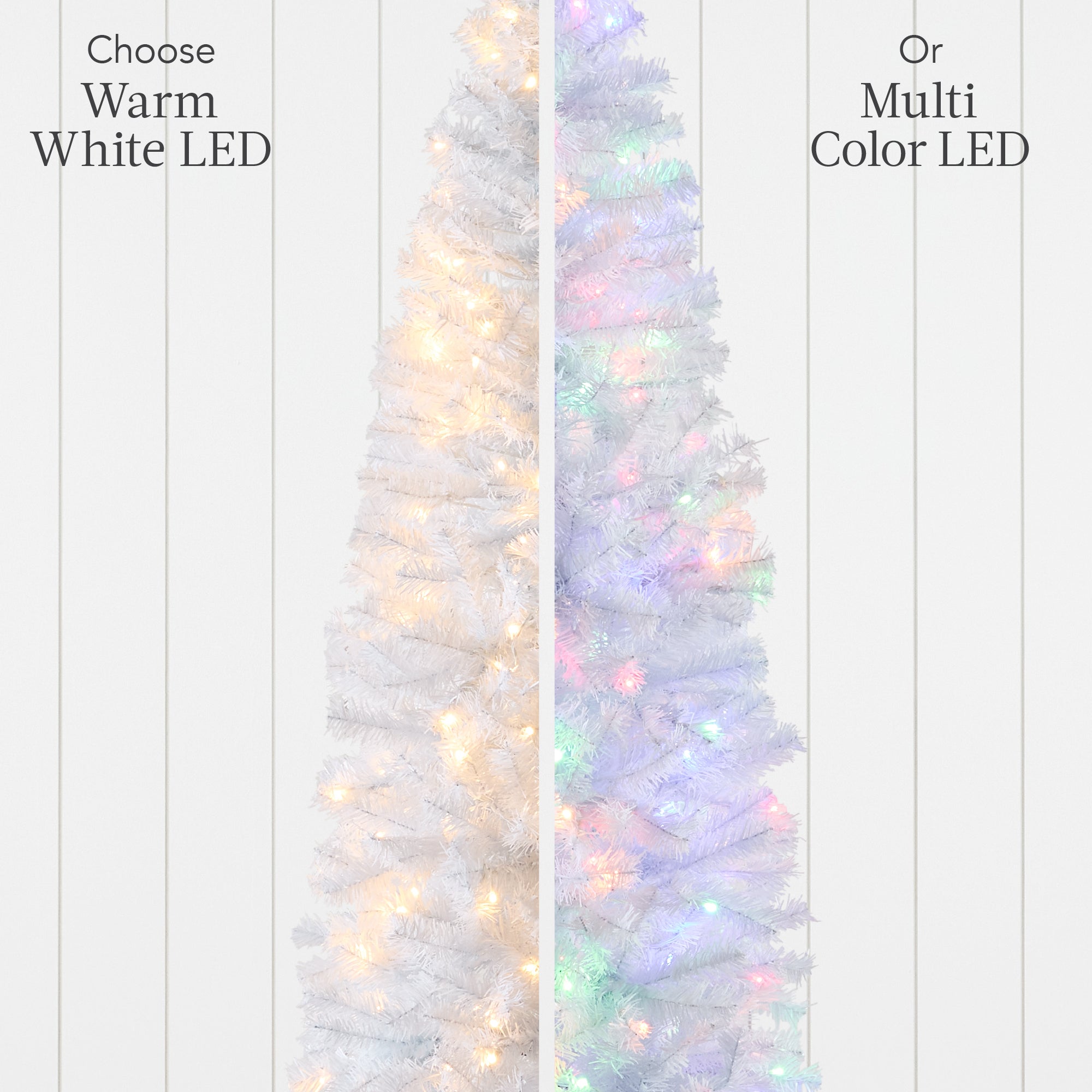 Pre-Lit White Pencil Christmas Tree w/ Metal Base 2-in-1 Multicolor Lights