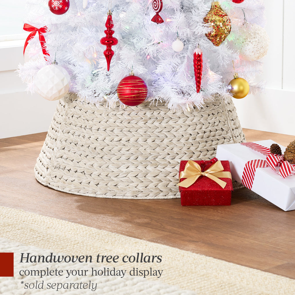 Pre-Lit White Pencil Christmas Tree w/ Metal Base 2-in-1 Multicolor Lights