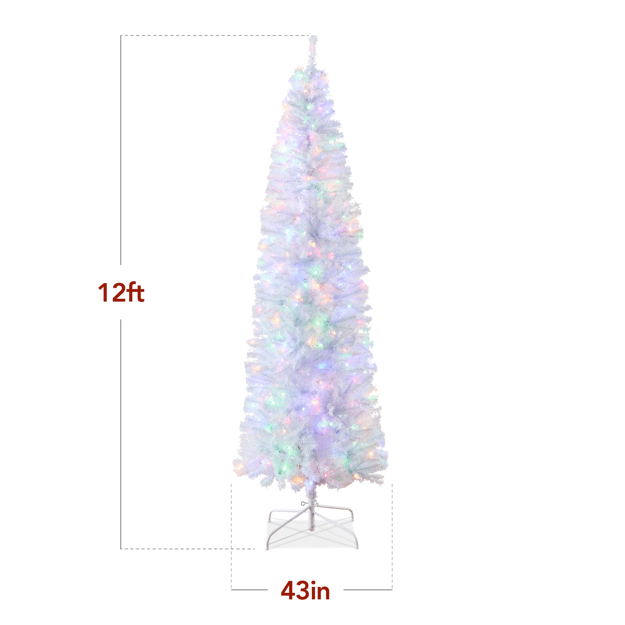 Pre-Lit White Pencil Christmas Tree w/ Metal Base 2-in-1 Multicolor Lights