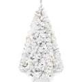 Pre-Lit White Snow Flocked Artificial Pine Christmas Tree w/ 2-in-1 Lights