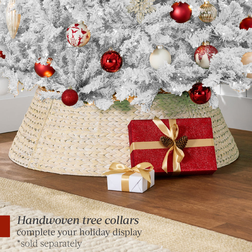 Pre-Lit White Snow Flocked Artificial Pine Christmas Tree w/ 2-in-1 Lights